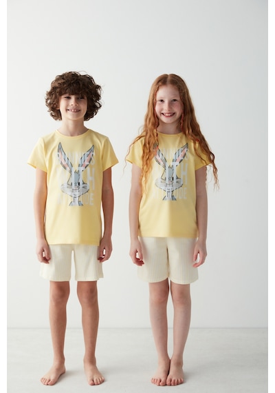 Penti Unisex Çocuk Bunny Baskılı Pijama Takımı Açık Sarı