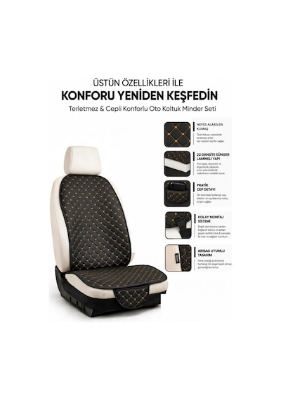Terletmez Cepli Oto Koltuk Minder Seti Ön Koltukları İçin Kolay Montaj Universal Koruyucu Kılıf Kumaş 43411690