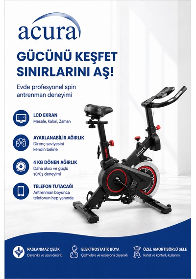 Acura Ac-400 Nabız Ölçerli, Ayarlanabilir, Ekstra Konforlu Spin Bike Kondisyon Bisikleti