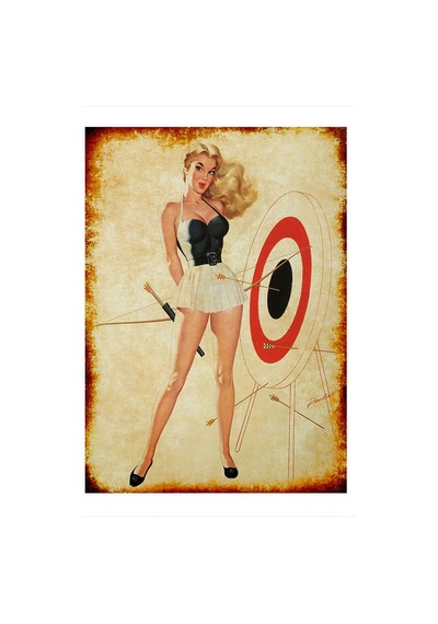 Bedeko Ok Atan Pin Up Kızı Model Ahşap Tablo 50 Cm X 70 Cm