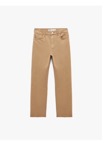 Koton Pamuklu Cepli Düğmeli İspanyol Paça Crop Jean Pantolon - Kick Flare Jeans Kahverengi 6sal40051mw Kahve