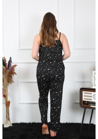 Akbeniz Kadın Büyük Beden Siyah İp Askılı Pijama Takım 202198 Çok Renkli
