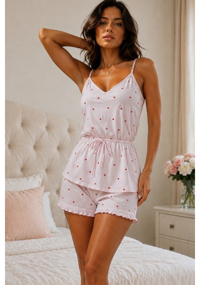 Kadın Viskoz Sezonsuz Paçalı Pembe Pijama Takımı
