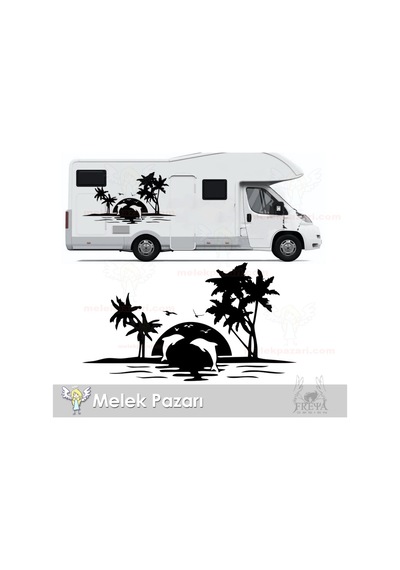 Yunuslar Ve Palmiye Kamp Karavan Sticker, Karavan Çıkartma