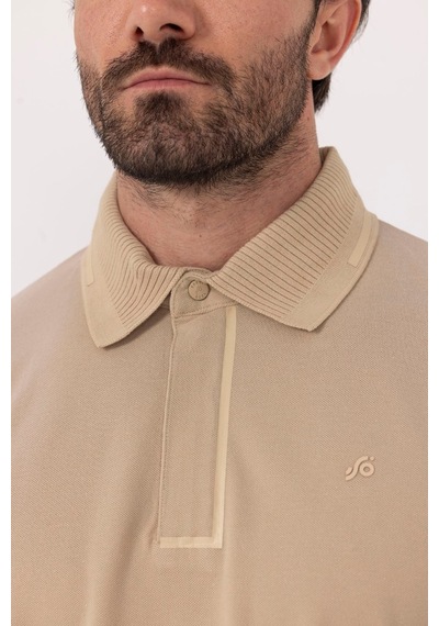 Sabri Özel Bej %100 Pamuk Bisiklet Yaka Düz Renk Basic T-shirt
