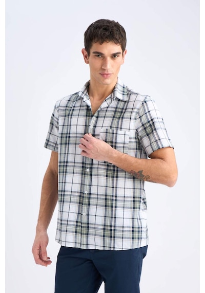 DeFacto %100 Pamuk Regular Fit Yazlık Polo Yaka Kareli Kısa Kollu Gömlek D7553AX25SPWT34