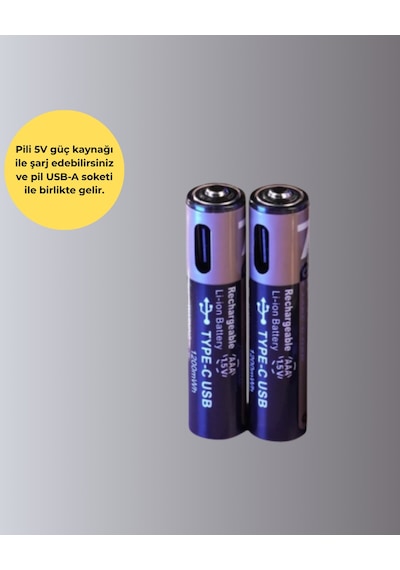 Usb Type-c Şarjlı Aaa Lityum Pil 1000+ Şarj Döngüsü İle Uzun Ömür