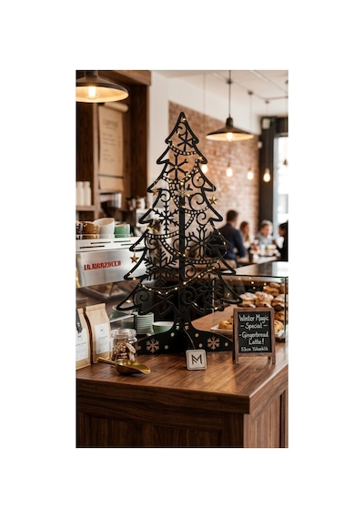 53 Cm Mat Siyah Metal Yılbaşı Ağacı Biblo - Kar Tanesi Detaylı Modern Yılbaşı Süsleme Standı Kahverengi - 942751326