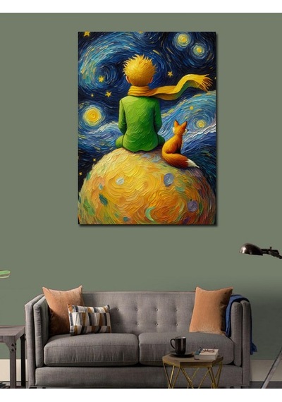 Kanvas Tablo Uzaydaki Çocuk Ve Tilki Van Gogh Tarzi 70cmx100cm