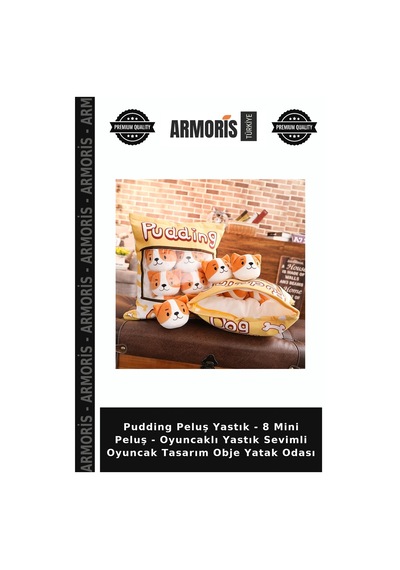 Pudding Peluş Yastık - 8 Mini Peluş - Oyuncaklı Yastık Sevimli Oyuncak Tasarım Obje Yatak Odası Çok Renkli