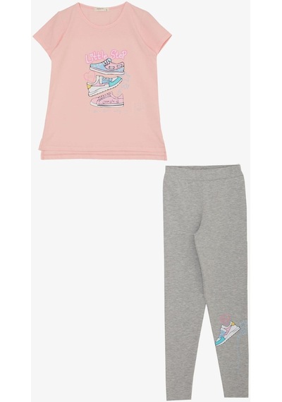 Breeze Kız Çocuk Taytlı Takım Renkli Ayakkabı Baskılı 5-10 Yaş, Pembe-pembe Pembe