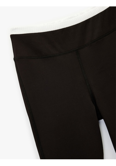 Koton Çift Bel Detaylı Slim Fit Spor Tayt Siyah 6wak40269nk Siyah
