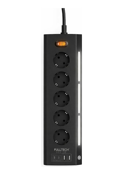 Fulltech Ftr-26 5li Akım Korumalı Priz 2 Usb-a, 2 Usb-c, 3 Kademeli Gece Lambası, 2 Metre Kablo - 36 0.2 M