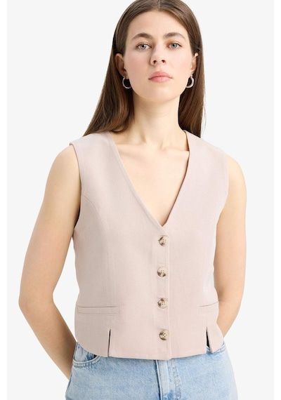 DeFacto V Yaka Keten Karışımlı Beyaz Blazer Yelek D0513AX25SMBG78 Bej DeFacto V Yaka Keten Karışımlı Beyaz Blazer Yelek D0513AX25SMBG78 Bej