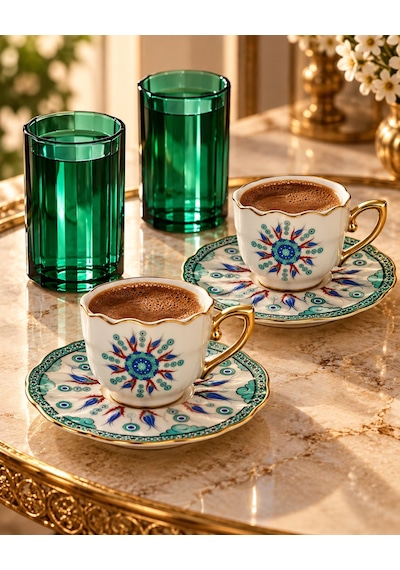 Özel Hediye Kutulu 2li Kahve Fincanı Ve Su Bardağı Seti 90ml. Ver Çok  Renkli