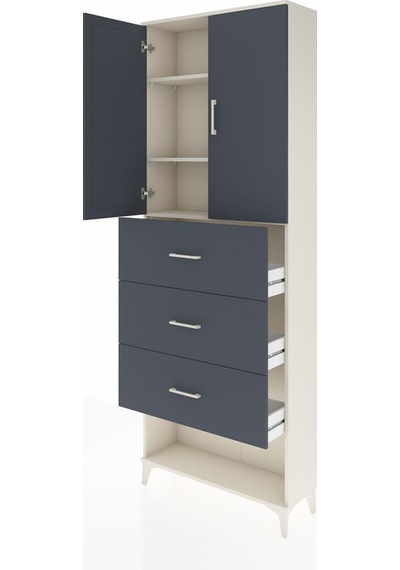 Arges Dolap 3 Raflı 3 Çekmeceli 2 Kapaklı 88x30x243 Aytaşı-antrasit Aytası