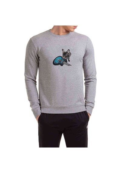 French Bull Dog Guitar Amplifier Baskılı Gri Erkek Örme Sweat