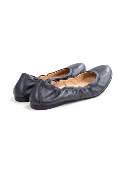 Ne&ve Shoes Lacivert Hakiki Deri Ağzı Büzgü Lastikli Kadın Rahat Babet