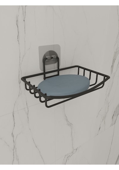 Suntel Sabunluk Banyo Mutfak Lavabo Metal Sabunluk Yapışkanlı Mat Siyah