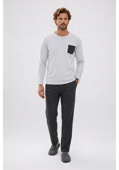 Tudors Erkek Standart Fit Rahat Kesim Uzun Kollu Pamuklu Gri Siyah Pijama Takımı-51178