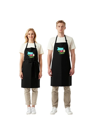Erkek Unisex Mutfak Aşçı Önlüğü Retro Baskı Taze Lezzetli Tasarım Siyah
