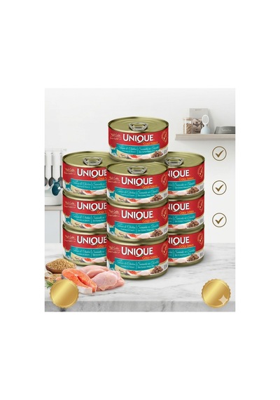 Unıque Gold Series Somonlu & Tavuklu Konserve Yaş Kedi Maması 85 Gr Sos Içinde Parça Etli 12 Adet
