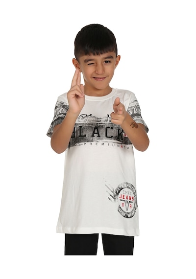 Toontoy Kids Toontoy Erkek Çocuk T-shirt Black Baskılı Ekru