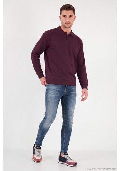 Buratti Pamuklu Regular Fit Yumuşak Dokulu Düğmeli Polo Yaka Kazak Erkek Polo Yaka Kazak 5906103 Bordo