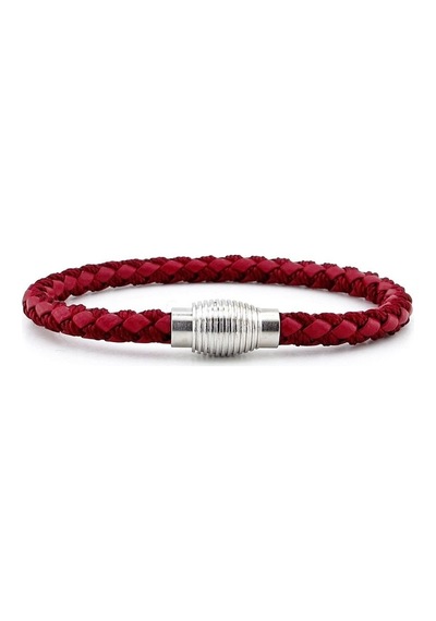 Solfera Oval Metal Mıknatıs Bordo Örgü Deri Erkek Bileklik M033D Çok Renkli