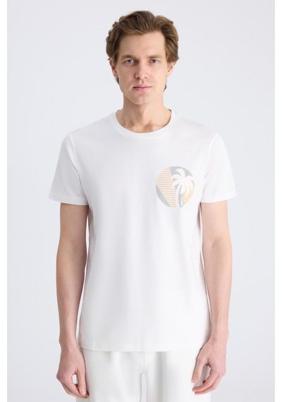 Twn Slim Fit Ekru Petek Örgü %100 Pamuklu T-shirt 4ec1438311202 E01