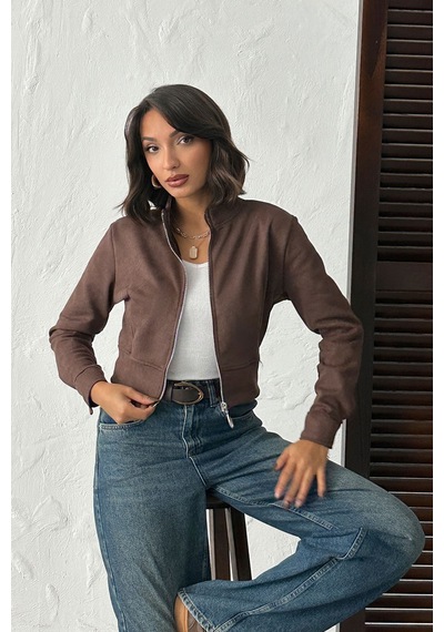 Verymoda Kadın Fermuarlı Bomber Ceket Kahve