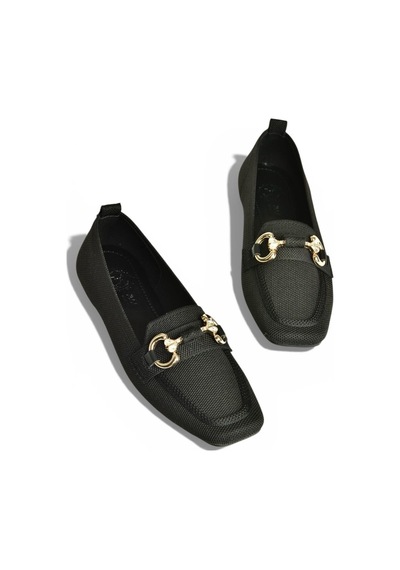Fox Shoes Y820400104 Siyah Triko Kumaş Toka Detaylı Kadın Babet Siyah