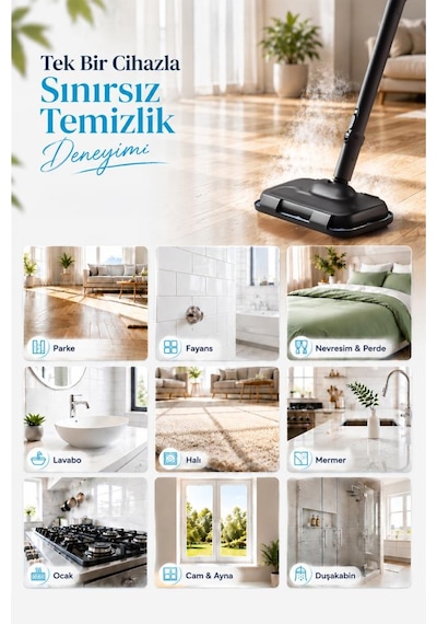 Pirantech Cb-202 Buharlı Temizleyici Çok Amaçlı Zemin Cam Fayans Halı Temizlik Makinesi