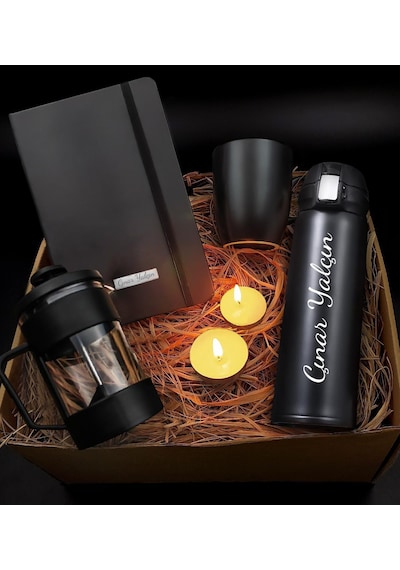Kişiye Özel 400 Ml. Kilitli Çelik Termos & French Press & Defter