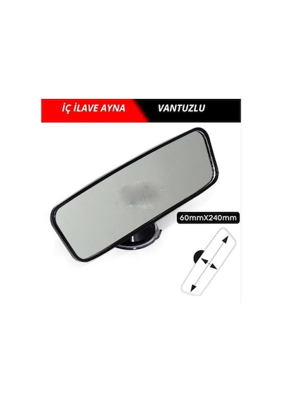 Her Araca Uyumlu Siyah Çerçeveli Dikiz Aynası 60 Mm X 240 Mm Vantuzlu İç İlave Sy-212