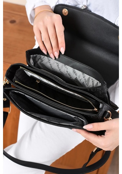 Just Polo Kadın Orijinal Just Polo Baskılı Büyük Boy Şık El Ve Omuz Çantası Shoulder Bag Ebat: 29 X 25 Cm Siyah