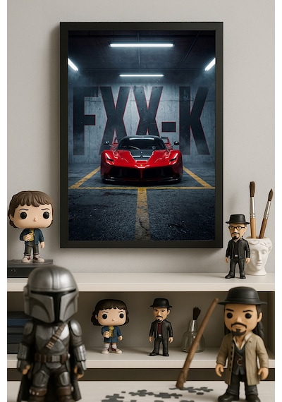 Ferrari Fxx K Siyah Ahşap Çerçeveli Poster, Dekoratif Araba Duvar Tablosu