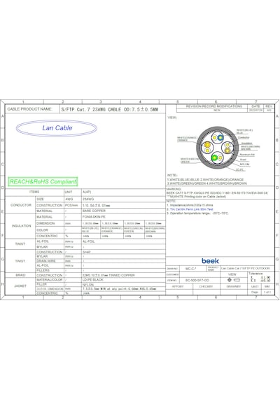 Beek Cat7 Saf Bakır S/ftp Awg23 Spe Dış Mekan İnternet Data Kablosu, Siyah Renk