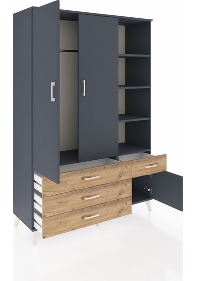Hyperion Dolap 5 Raflı 4 Çekmeceli Tek Askılı 132x44x195 Antrasit-antrasit/çam Antrasıt/atlas Çam Hyperion Dolap 5 Raflı 4 Çekmeceli Tek Askılı 132x44x195 Antrasit-antrasit/çam Antrasıt/atlas Çam