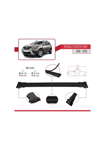 Renault Duster Hm 2018-2023 Arası İle Uyumlu Fly Model Ara Atkı Tavan Barı Siyah 3 Adet Bar