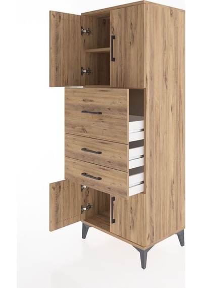 Hyperion Dolap 2 Raflı 3 Çekmeceli 4 Kapaklı 60x44x163 Çam-çam Çam