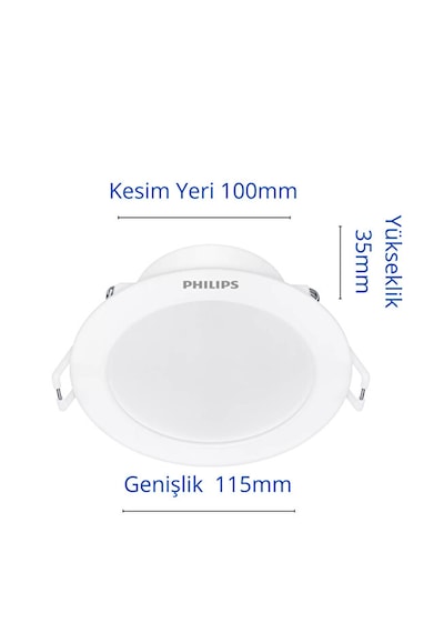 Philips Eridani Dl190b 7w 100mm Delik Çapı 3000k Sarı Işık 500lümen Spot Beyaz
