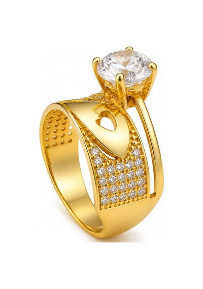 Yazıcılar 14 Ayar Altın Kalp Detaylı Golden Love Tektaş Kadın Yüzük 3,30 Gr 443