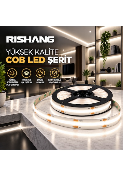 Cob Şerit Led 12v 300 Led/m Crı 90+ Noktasız Aydınlatma Natürel Beyaz 4000k 10 Metre