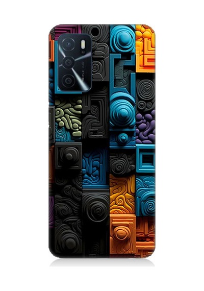 Oppo A16 Uyumlu Silikon Kılıf Renkli Kareler Ve Spiraller