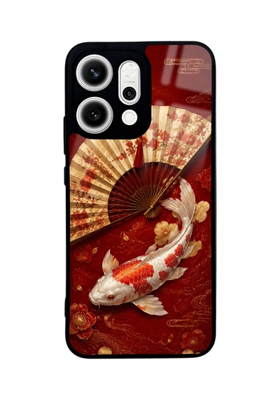 Oppo Reno 14 Red Koi Harmony Tasarımlı Glossy Telefon Kılıfı Kırmızı