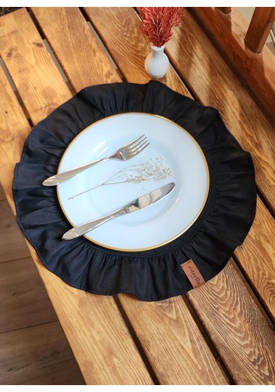 Lizbon Keten Yuvarlak Fırfırlı 2 Li Vintage Amerikan Servis Siyah 40x40