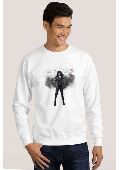 The Witcher Baskılı Beyaz Erkek Örme Sweatshirt (534632199)