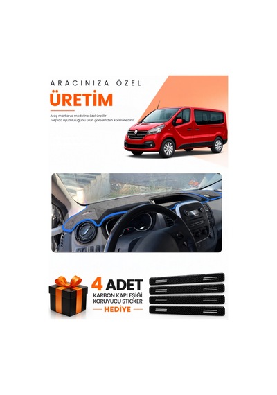 Renault Trafıc Kapaklı 2015-2022 Uyumlu Torpido Koruma Örtüsü Oto Kılıfı - Siyah Mavi