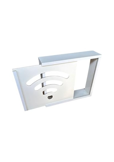 Ahşap Modem Saklama Kutusu Dekoratif Wifi Saklama Kutusu Demonte 35 X 40 Cm Sürgülü Kapak Wi-fi Desenli Açık Bej